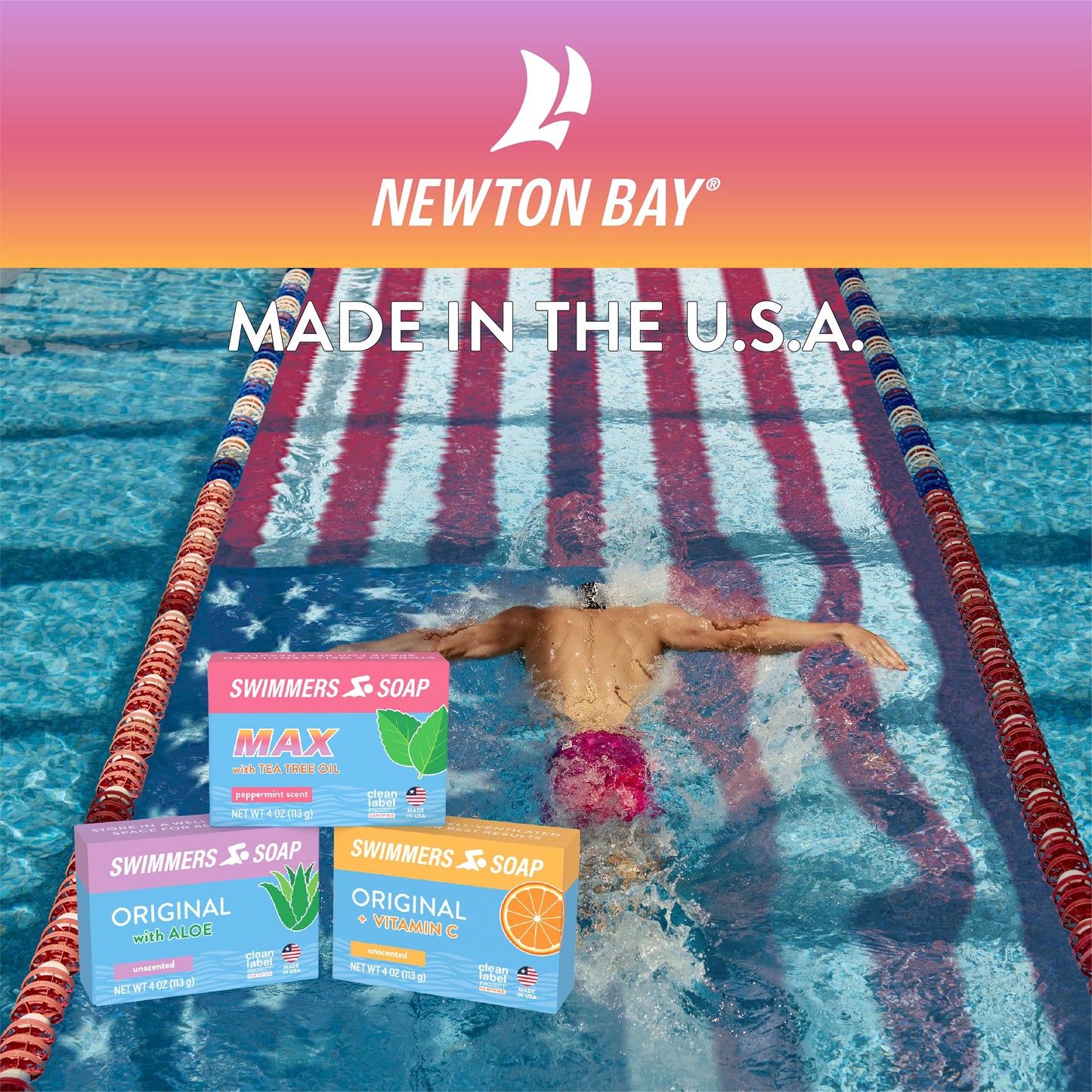 Newton Bay Swimmers Soap | All Natural Body and Face Wash Soap Bar | Gently Washes Away Chlorine After Swimming | Revitalizes Sensitive Skin | 2-Pack of 4 Ounce Soap Bars