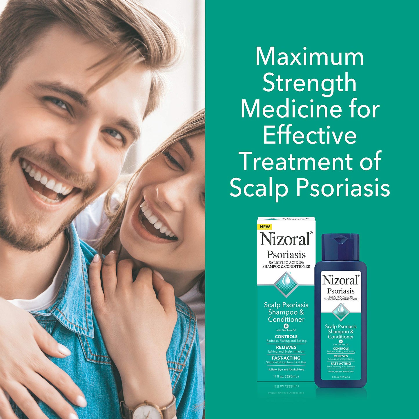 Nizoral Psoriasis Shampoo & Conditioner, 11 Oz, Gentle Scalp Treatment, Relieves Itching, Flaking, Redness, Scaling Effective Scalp Psoriasis Shampoo with Salicylic Acid and Tea Tree Oil (Pack of 2)
