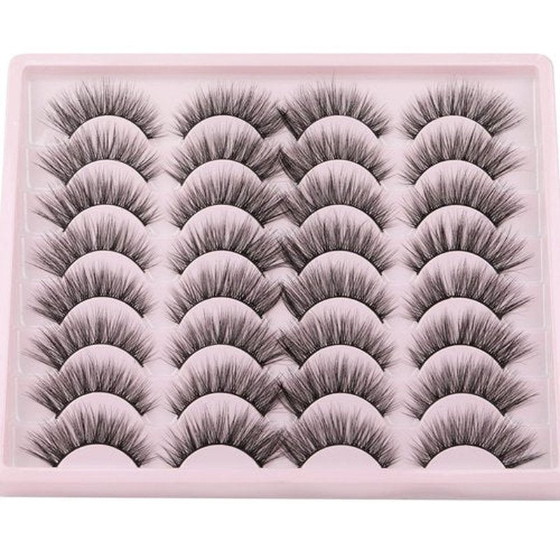 JIMIRE False Eyelashes Wispy Cat Eye 3D Fluttery Faux Mink Lashes Thin 16 Pairs Pack Handmade Fluffy Lashes for Soft Natural Look