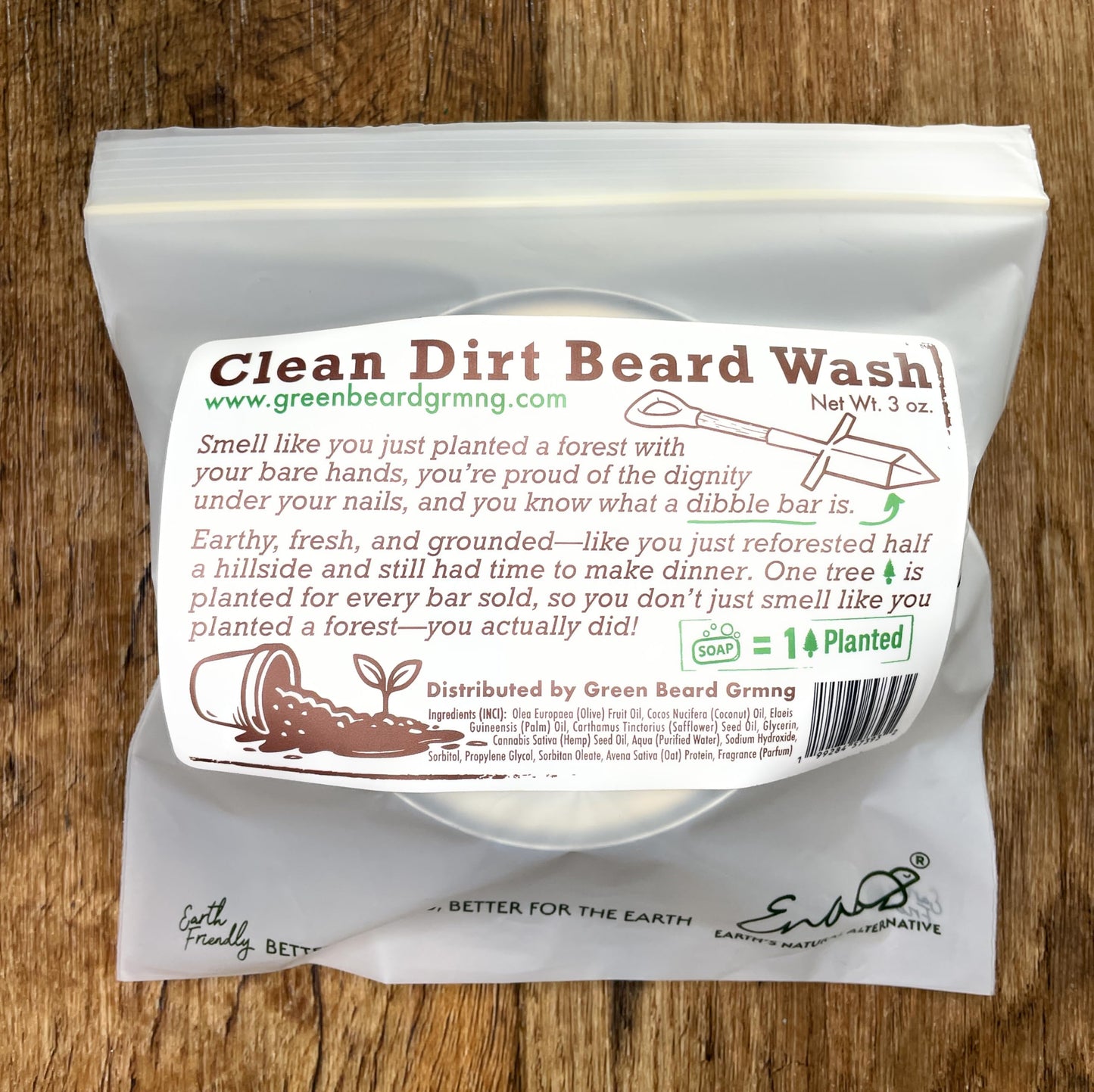 Green Beard Grmng Natural Beard Wash Bar for Men – Solid Shampoo with Olive Oil & Hempseed Oil – Cleans, Softens, and Moisturizes – Beard & Mustache Wash Bar 3 Ounce (Pack of 1), Clean Dirt