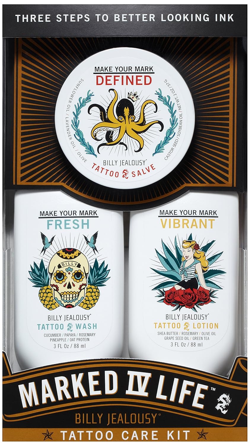 Marked IV Tattoo Care Kit - Aftercare Ink Salve, Brightening Soap & Moisturizing Lotion