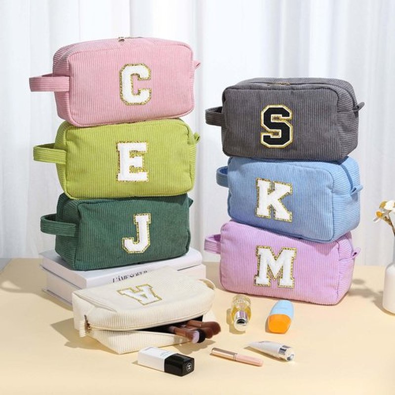 YOOLIFE Travel Makeup Bags for Women - Girls Gifts Initial Gray Small Makeup Bag Makeup Pouch Brush Pouch Makeup Bag Travel Must Haves Letter Cute Makeup Bag Friend Birthday Gifts for Women Letter E