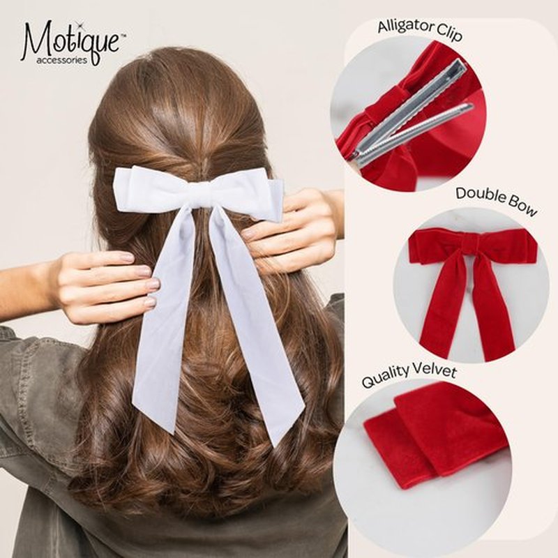 6 inch Hair Bow Velvet Hair Clip with Tails (Red)