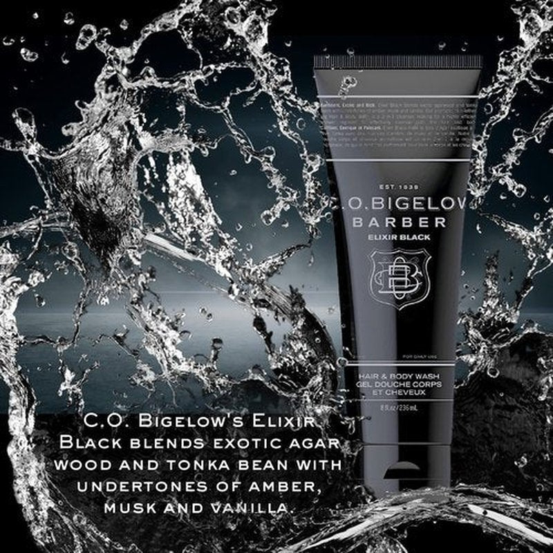 C.O. Bigelow Men's Hair and Body Wash, Elixir Black, No. 1605, 8 fl oz, Mens Body Wash & Shampoo, Musk & Vanilla Moisturizing Mens Shampoo & Body Cleanser