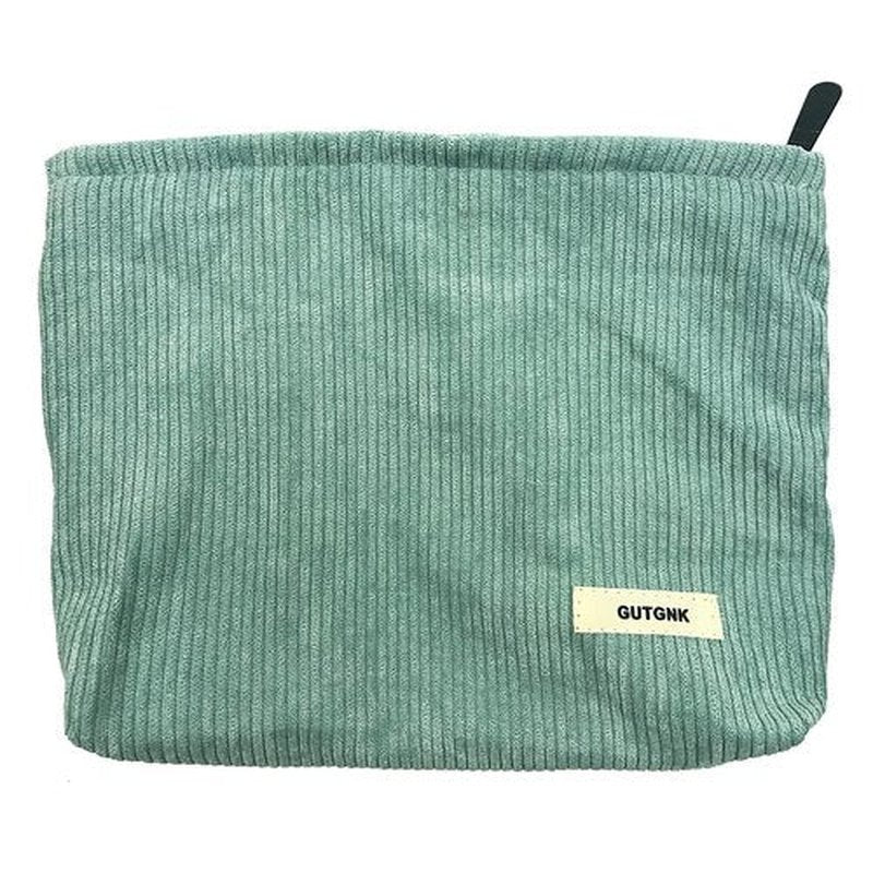 GUTGNK Corduroy Ladies Cosmetic Bag, Large Capacity Canvas Cosmetic Bag Travel Toiletry Bag Accessories Organizer, Light Blue Gray