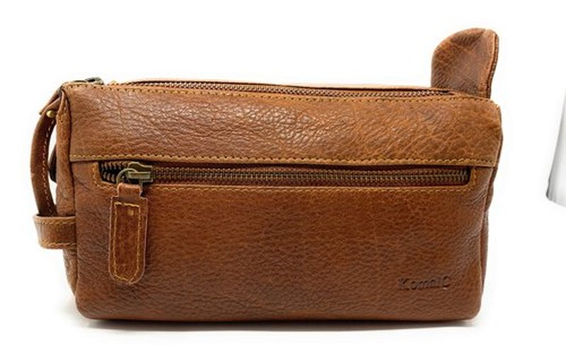 KOMALC Premium Buffalo Leather Unisex Toiletry Bag Travel Dopp Kit (Chicago Buff)