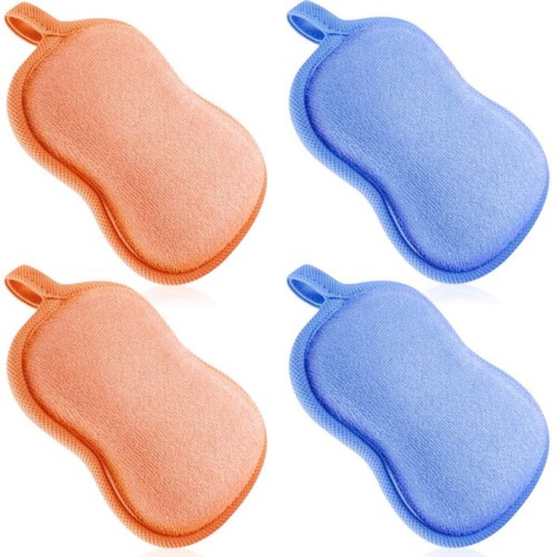 Tatuo 4 Pieces Baby Bath Sponge Cotton Baby Sponge Soft and Absorbent Sponge for Kids Babies Men Women (Orange,Blue)
