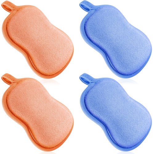 Tatuo 4 Pieces Baby Bath Sponge Cotton Baby Sponge Soft and Absorbent Sponge for Kids Babies Men Women (Orange,Blue)