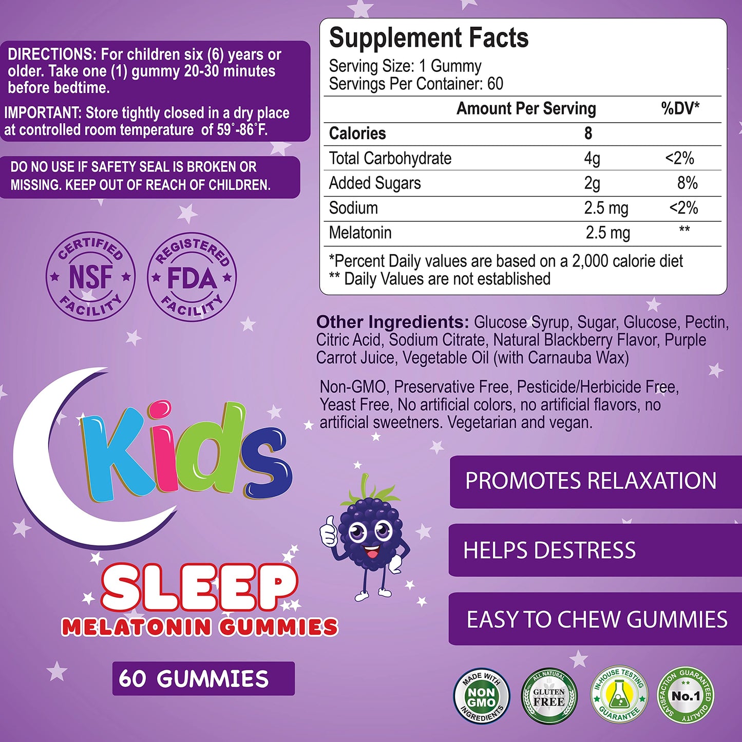 ALFA VITAMINS Melatonin Kids Gummies with 2.5mg for Faster & Better Sleep - 100% Drug-Free - 60 Gummies