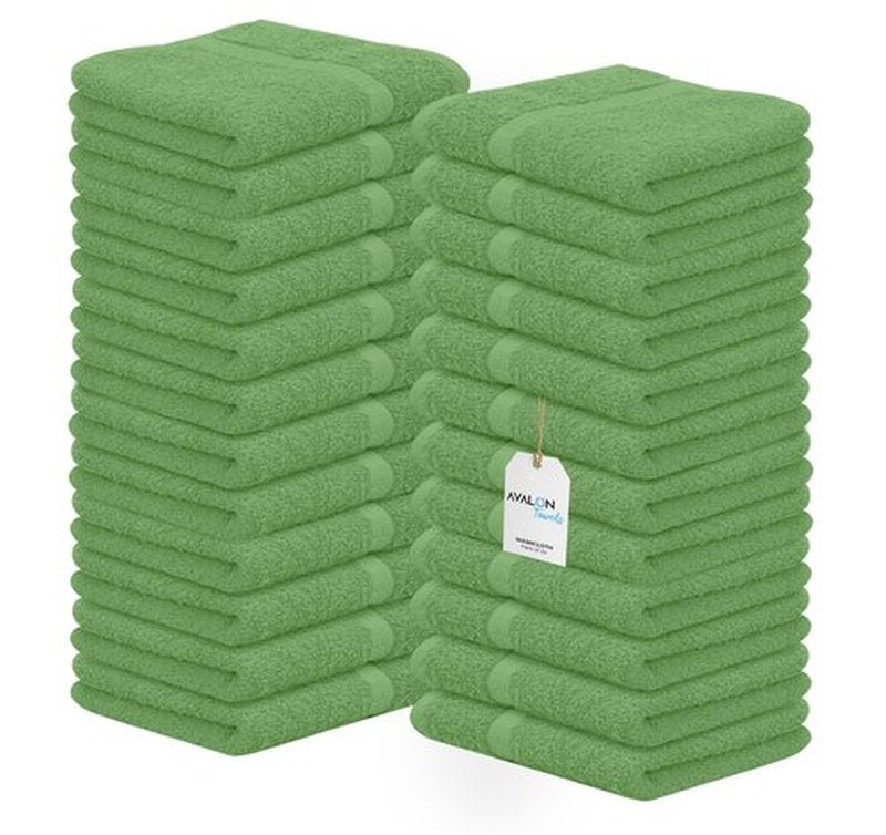 Avalon Towels Cotton Washcloths – (Pack of 24) Size 12x12 Inches, 100% Ring Spun Cotton, Soft & Absorbent Face Towels, Gym Towels, Hotel and Spa Quality, Reusable Fingertip Towels (Sage Green)