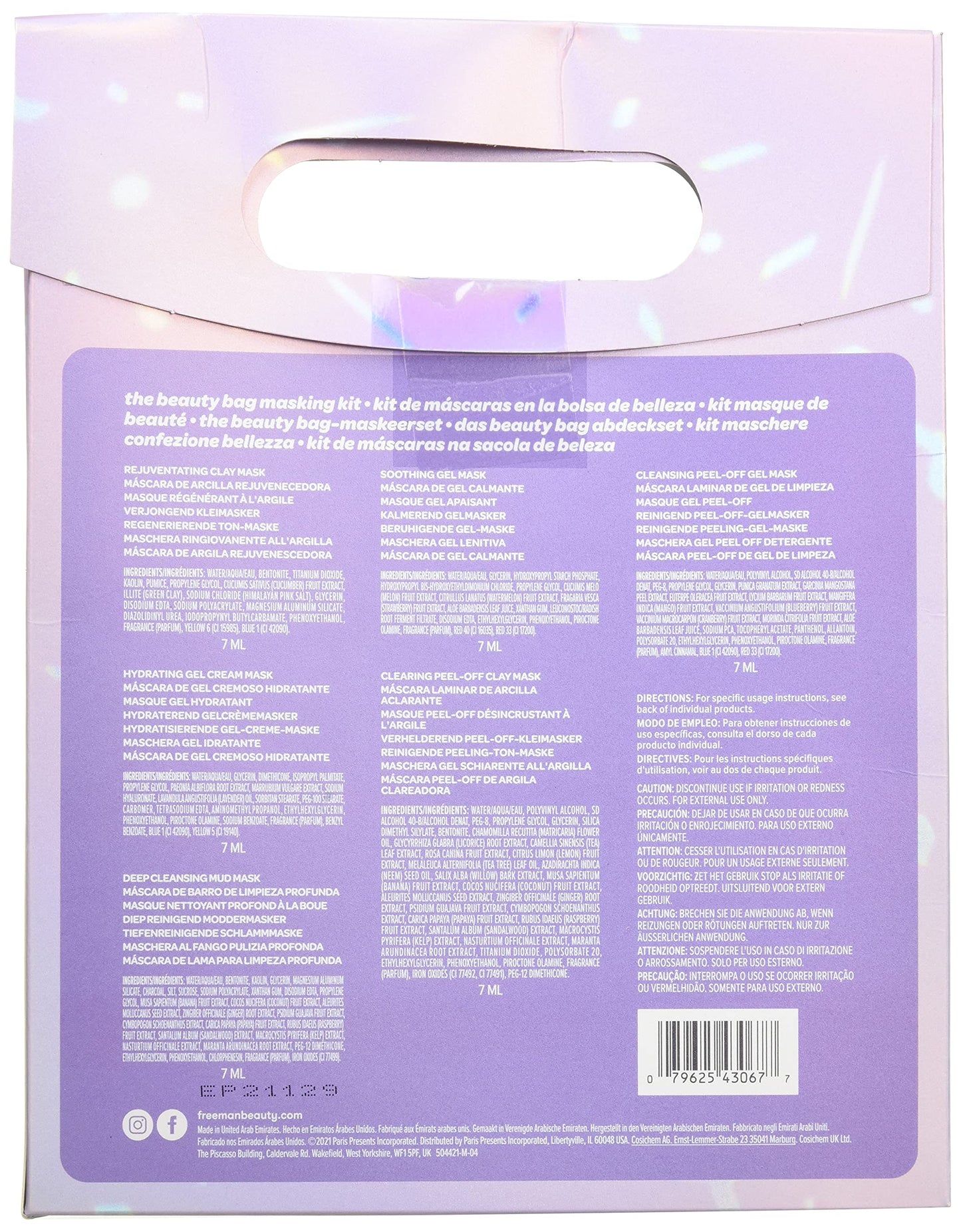 Freeman The Beauty Bag Face Mask Kit, 6 Piece Facial Mask Gift Set, Limited Edition Multi-Masking Kit for Fresh, Glowing Skin, Skin Care Gift for Her