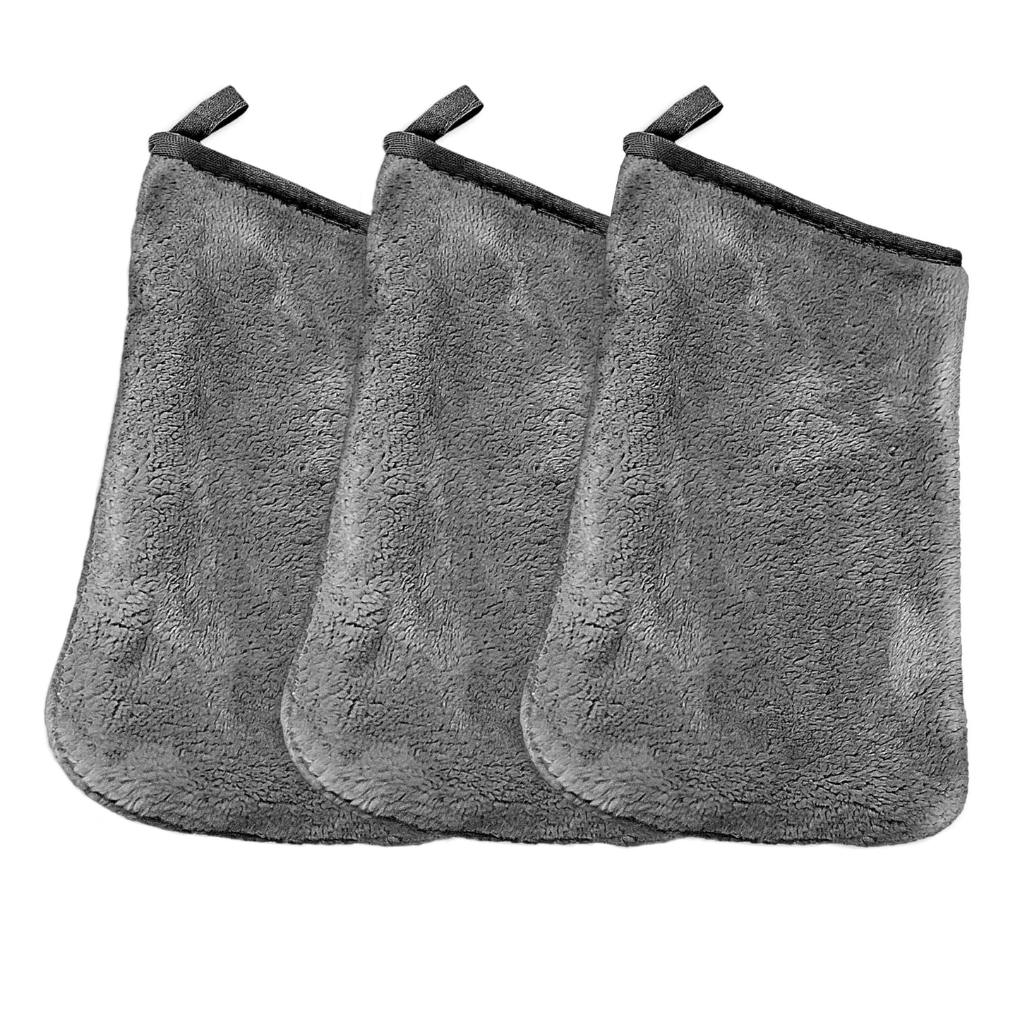 Eurow Reusable Makeup Remover Mitts, Soft Microfiber Face Cloth for All Skin Types, Chemical-Free, Hypoallergenic, Machine Washable, Gentle & Effective Facial Cleansing, 3-Pack, Gray