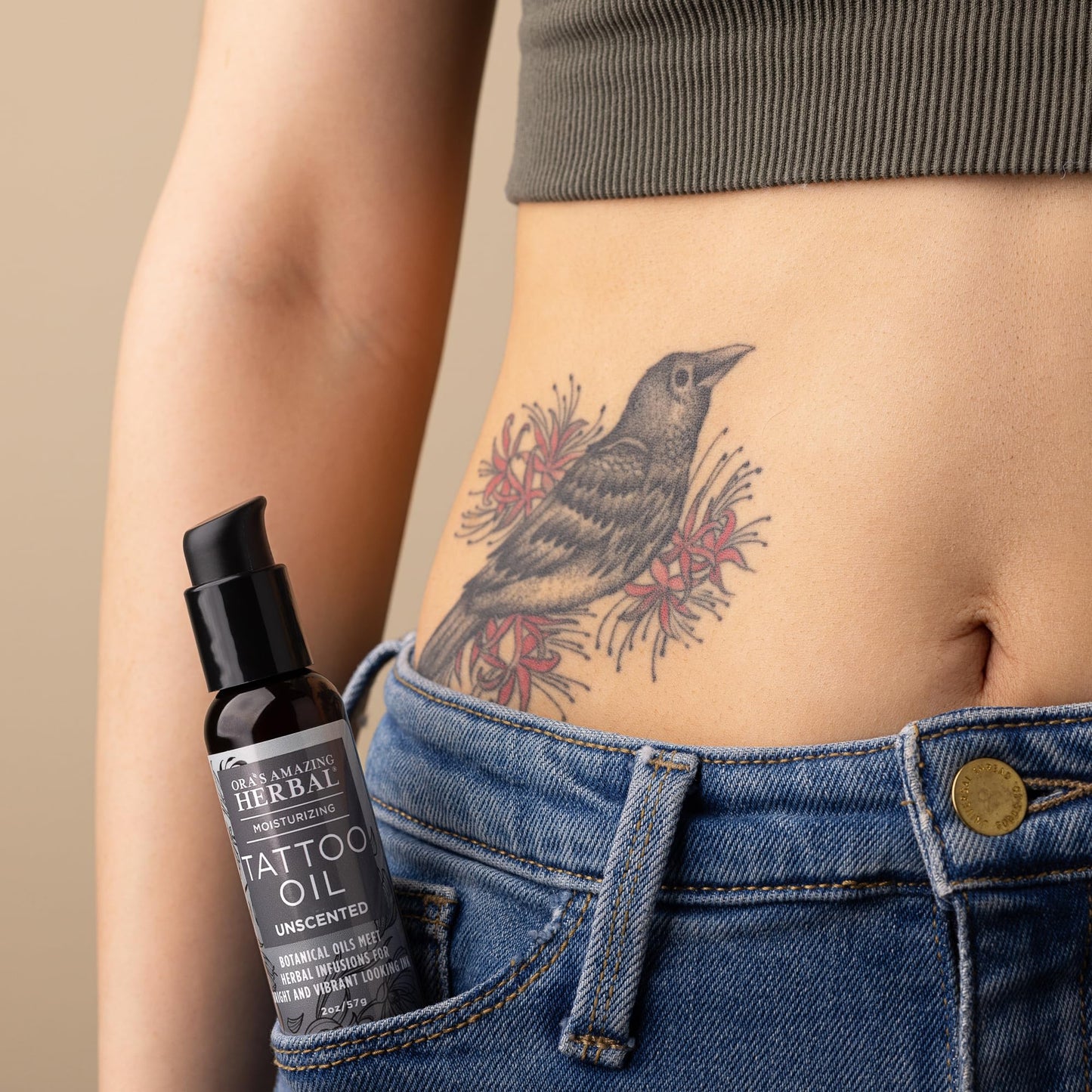 Ora's Amazing Herbal Unscented Tattoo Oil, Fragrance Free Moisturizer For Tattoos, Heal New & Brighten Old, Soothe Itch, Moisturize, Men Women, Natural Tattoo Aftercare, (2 oz)