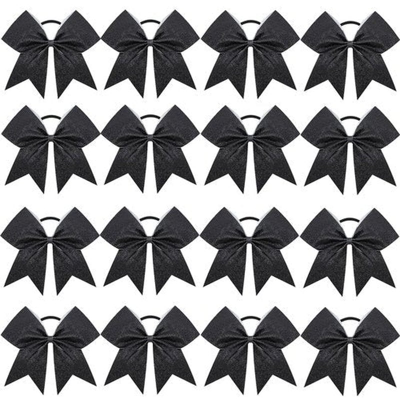 16PCS 8" Large Glitter Cheer Bows for Cheerleaders, CN Sparkly Hair Bows with Elastic Hair Ties Accessories for Teens Girls Women Cheerleading Softball Competition Sports (Black)