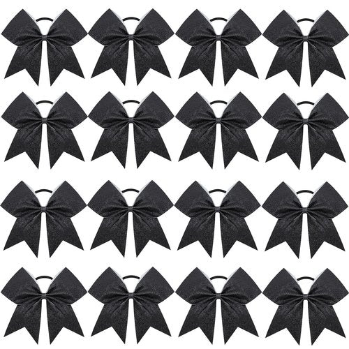 16PCS 8" Large Glitter Cheer Bows for Cheerleaders, CN Sparkly Hair Bows with Elastic Hair Ties Accessories for Teens Girls Women Cheerleading Softball Competition Sports (Black)