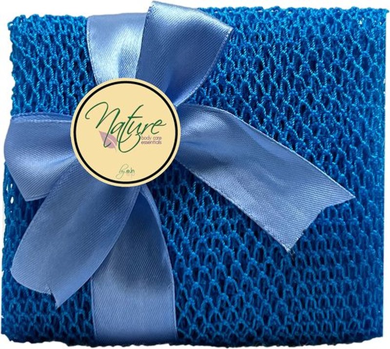 Nature by EJN - Net Bath Sponge, Customized N1 Weave, Long, NKN Naturals, Skin Exfoliation, African, Porous, Stretches to Approximately 49" (Sea Blue)