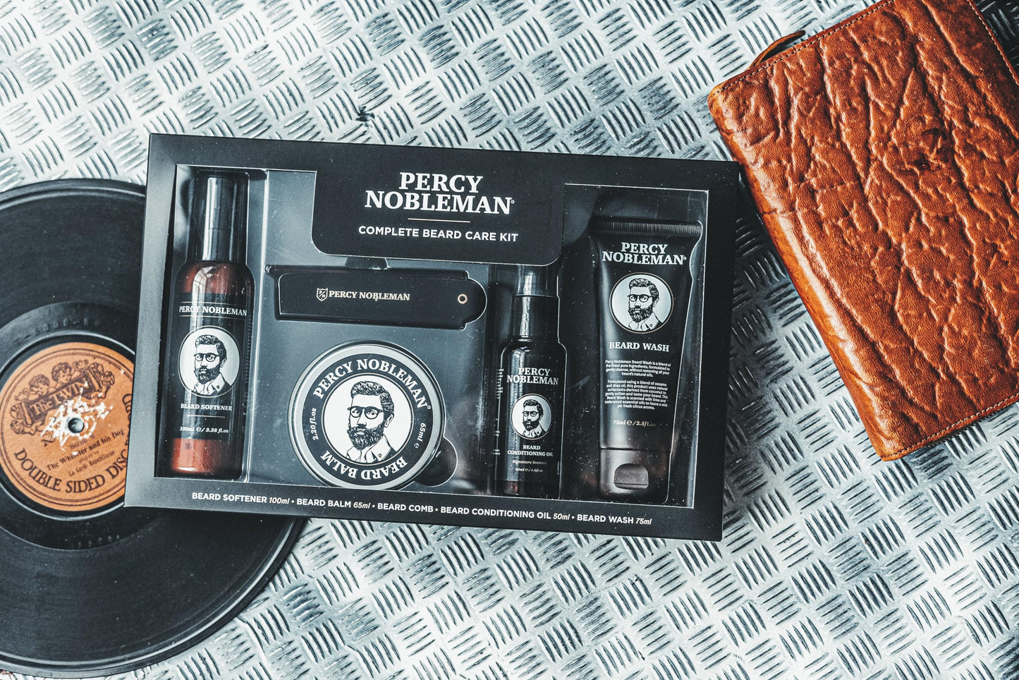 Percy Nobleman Complete Beard Care Kit – Beard Grooming Gift Set with Beard Softener, Scented Beard Oil, Beard Balm, Beard Wash and Folding Acetate Comb for Softening, Hydration & Styling