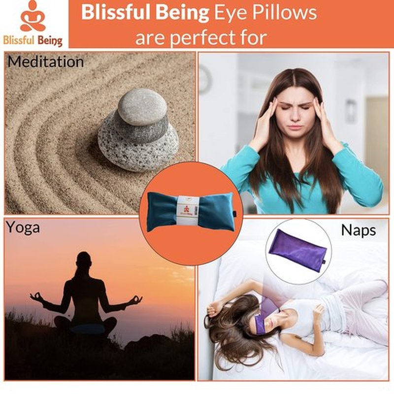 Blissful Being Lavender Eye Pillow with Purple Satin Cover- Hot or Cold Aromatherapy Eye Pillow perfect for Naps, Yoga, Meditation - Natural Relaxation (Emerald with purple cover bundle)