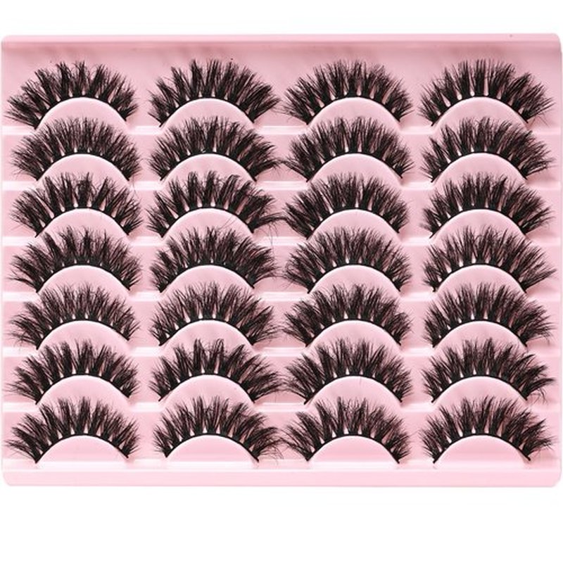FARRED Wispy Lashes Hybrid Mink Eyelashes 14 Pairs Short Cat Eye Natural Lashes Fluffy False Eyelashes Faux Mink Strip Eye Lashes Pack for Daily Makeup (F18 | 8-14 mm)