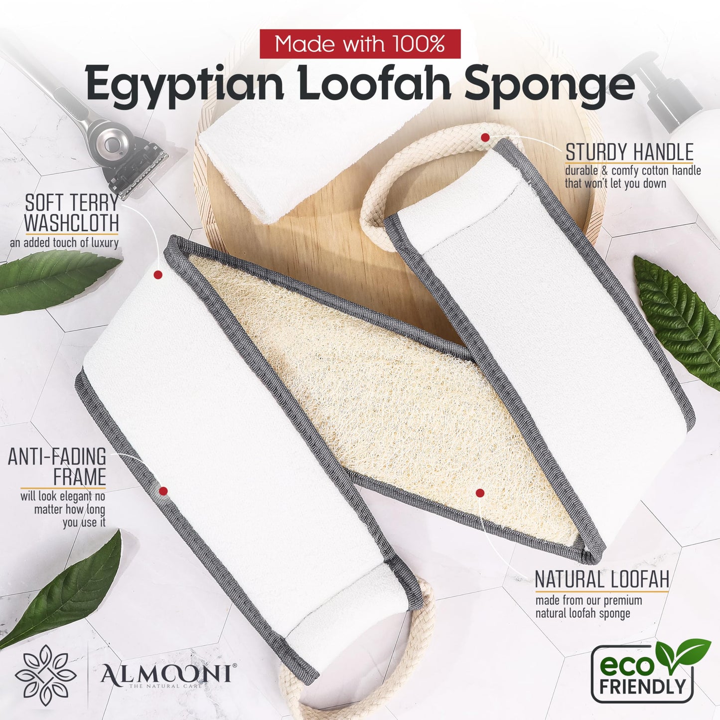 Sturdy Natural Loofah Back Scrubber for Shower for Men, Egyptian Loofah Body Scrubber Exfoliator and Washer for Men to Clean Your Back Deeply Like an Exfoliating Washcloth- 1 Count (1 Pack) - Gray