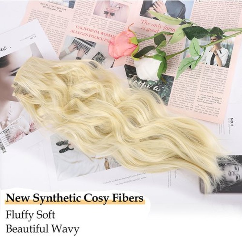 Clip in Hair Extensions blonde for Women Synthetic Clip in Long Wavy Hair Extension 20 Inch Thick Double Weft Highlights Hairpieces Full Head For Women (20INCH, 613#)