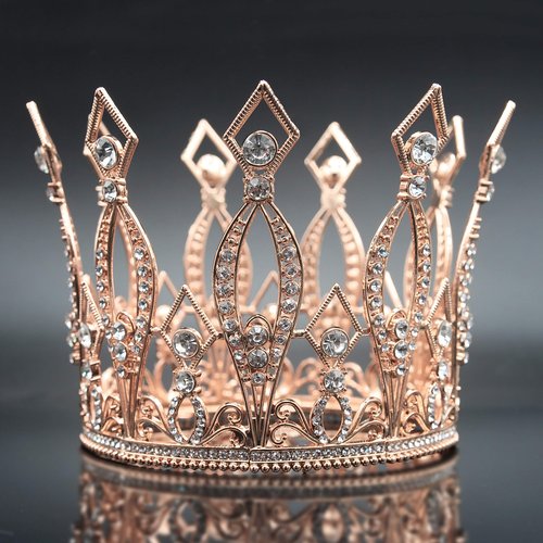 Crown Cake Topper, Vofler Rose Gold Tall Tiara Glinda The Good Witch Costume Women Wizard Crystal Decoration for Queen Lady Bride Princess Birthday Wedding Pageant Prom Homecoming Halloween Party