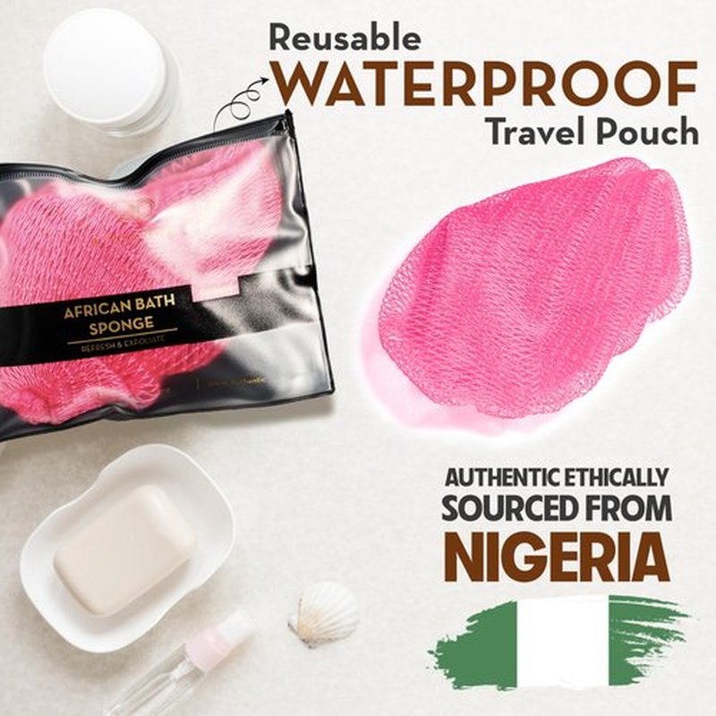 Bellanomi African Exfoliating Net Sponge Authentic Ethically Sourced from Nigeria 45 inch Long (Pink)