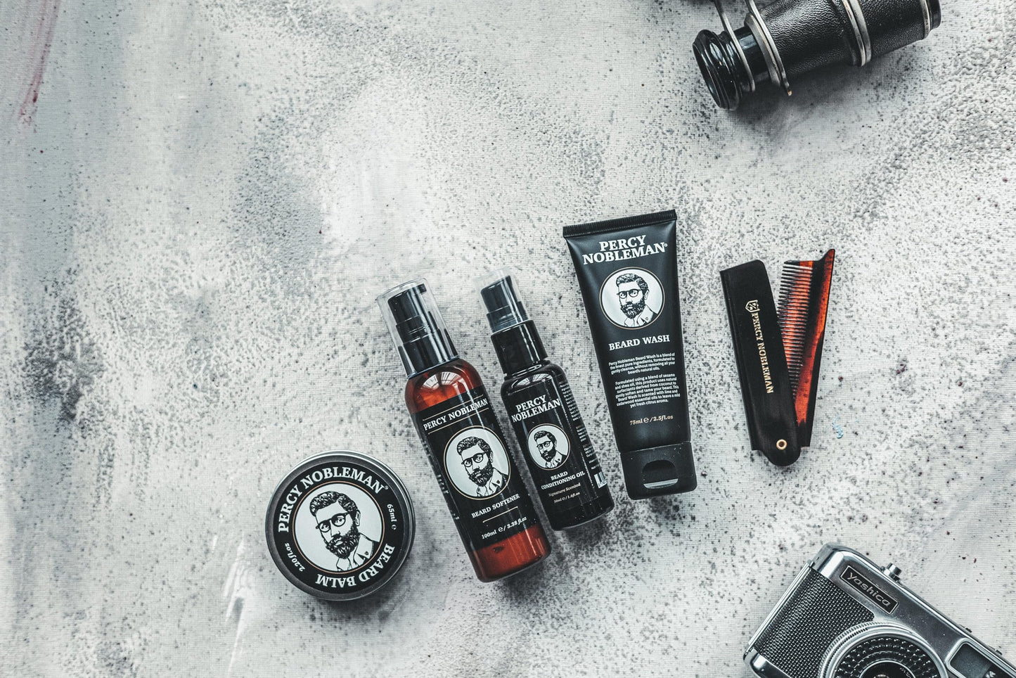 Percy Nobleman Complete Beard Care Kit – Beard Grooming Gift Set with Beard Softener, Scented Beard Oil, Beard Balm, Beard Wash and Folding Acetate Comb for Softening, Hydration & Styling