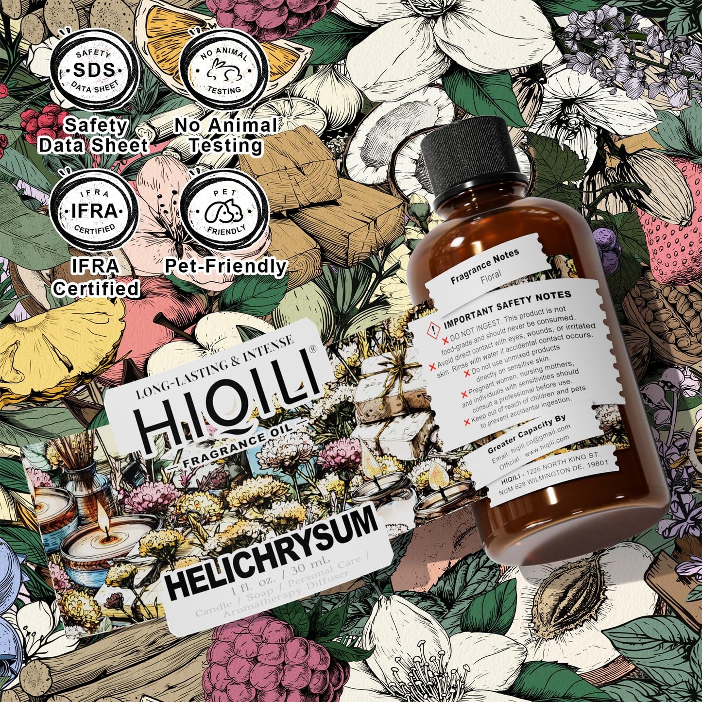 HIQILI Helichrysum Fragrance Oil from Natural Extracts, Essential Oil for Diffuser, Candle Making, DIY Helichrysum Balm - 1 Fl Oz