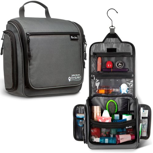 Travel Toiletry Bag for Men and Women - Large Hanging Toiletry Organizer - Waterproof Hygiene Bag with Metal XXL Swivel Hook, with YKK Zippers and 19 Compartments for Toiletries, Makeup, Cosmetics