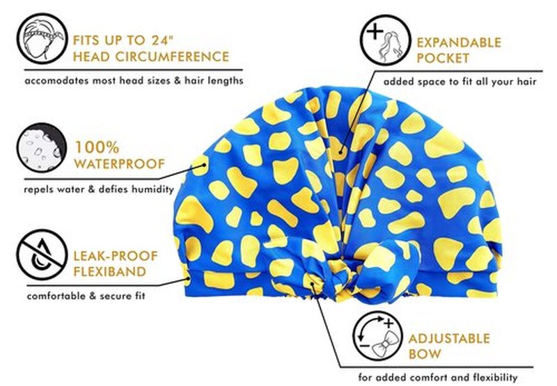 GRACE & COMPANY Luxury Shower Cap For Women - 100% Waterproof, Reusable, Washable & Breathable Shower Caps - Lemon Drop