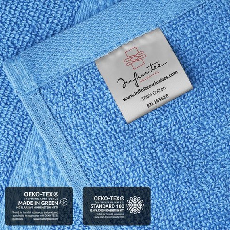 Infinitee Xclusives Premium Wash Cloths for Showering [13x13] – 100% Cotton Washcloths [Pack of 12], Soft and Absorbent Face Towels for Bathroom Wash Clothes, Gym, and Spa |Eloquent Blue|