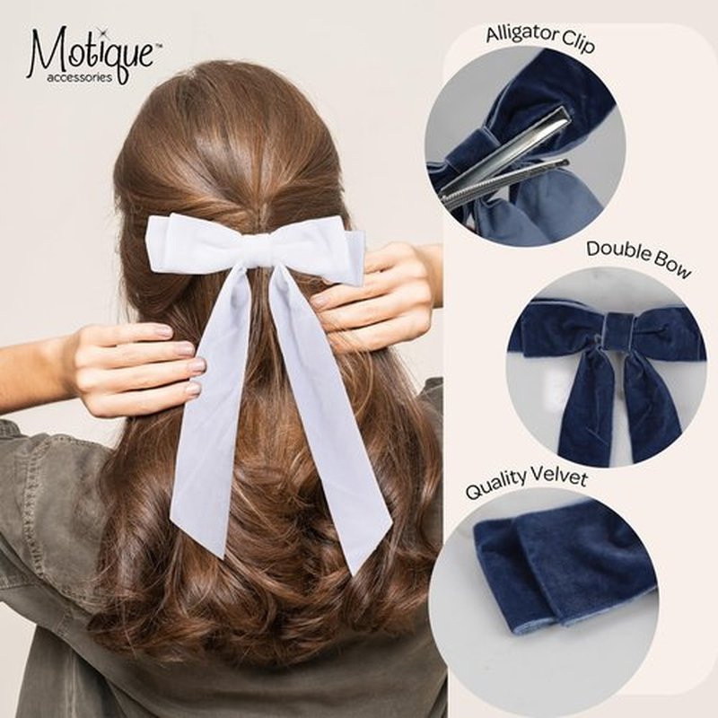 6 inch Hair Bow Velvet Hair Clip with Tails (Blue)