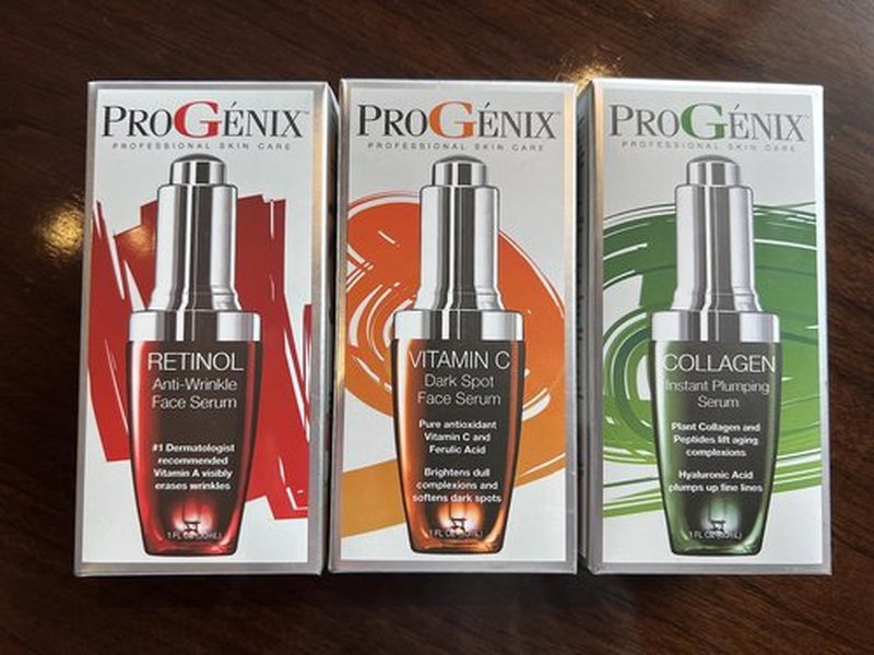 Progenix Professional Skin Care Set. Anti-aging Serum Set Contains Collagen Serum, Retinol Serum, Vitamin C Serum. Helps W/Appearance Of Wrinkles, Plump Skin, & Brighten Skin, 1 Fl Oz (3-Pack)