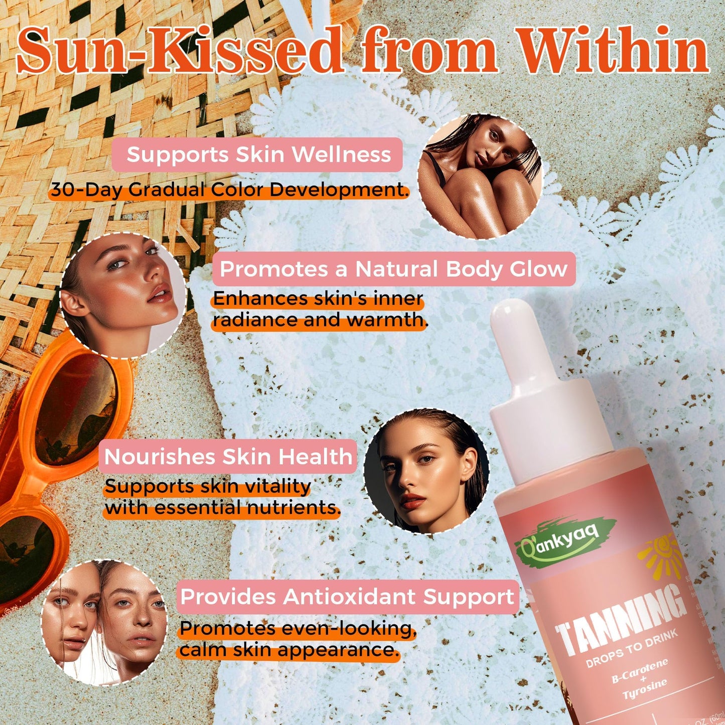Tanning Drops to Drink, Sunless Tanning Drops for Face & Body, Bronzing & Glowing Skin Tone, Self Tanning for All Skin Types (50ML), Vegan, Sugar-Free