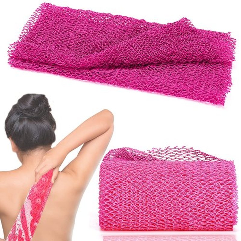 African Net Long Bath Net Sponge,JASSINS African Bathing Body Exfoliating Net Shower Body/ Back Scrubber Skin Smoother,Stretch Length to 66 INCH (Pink)