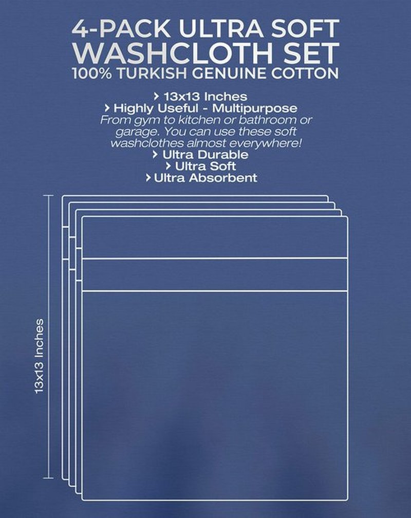 American Veteran Towel, 100% Cotton Turkish Washcloths for Bathroom Essentials 4 Pack, Soft Absorbent Wash Cloths Quick Drying Small Towels Washrags, Red