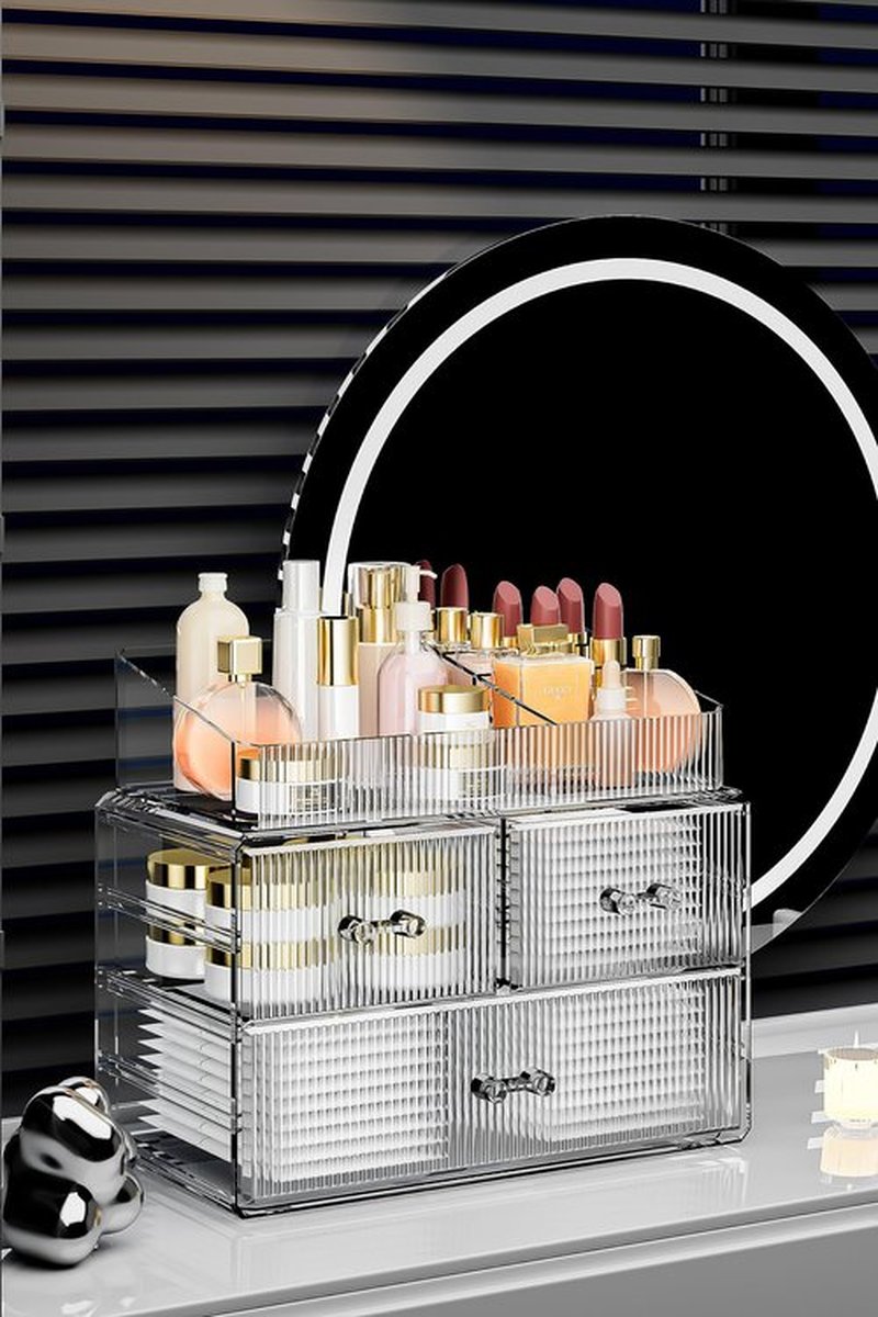 ZHIAI Stackable Storage Drawers, Acrylic Bathroom Counter Organizer Clear Makeup Organizers for Vanity, Kitchen Cabinets, Bathroom, Undersink, Home Organization and Storage (1 Top 3 Drawers)