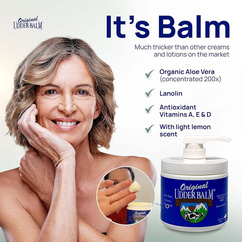 Udder Balm - Extra Thick Moisturizing Cream for Dry Skin & Cracked Heels | 16 Fl Oz with Aloe Vera