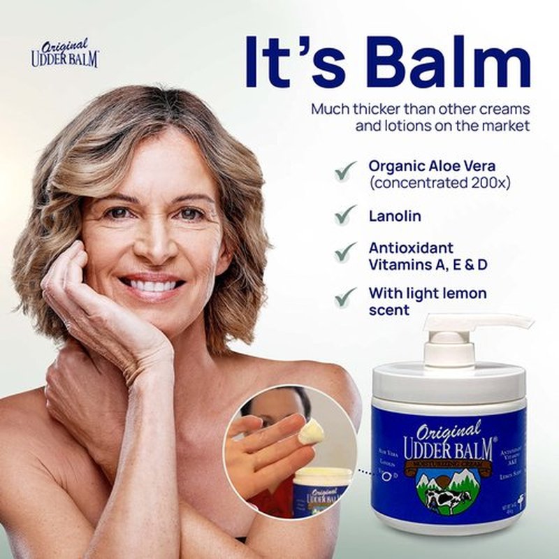 Original Udder Balm (NOT Cream or Lotion Body Moisturizing and Soothing for Dry, Cracked, Flaky, Rough Skin, 16 oz Pump Jar, Lemon Scent with Pump