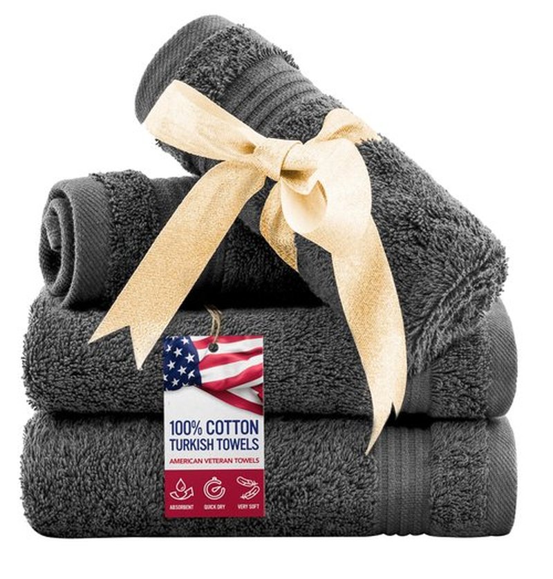 American Veteran Towel, 100% Cotton Turkish Washcloths for Bathroom Essentials 4 Pack, Soft Absorbent Wash Cloths Quick Drying Small Towels Washrags, Dark Gray
