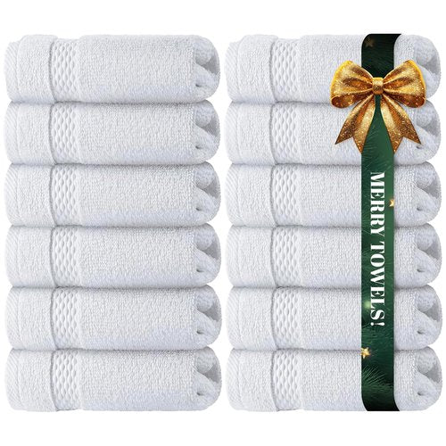 WhiteClassic Luxury Cotton Washcloths - Large Hotel Spa Bathroom Face Towel | 12 Pack | White