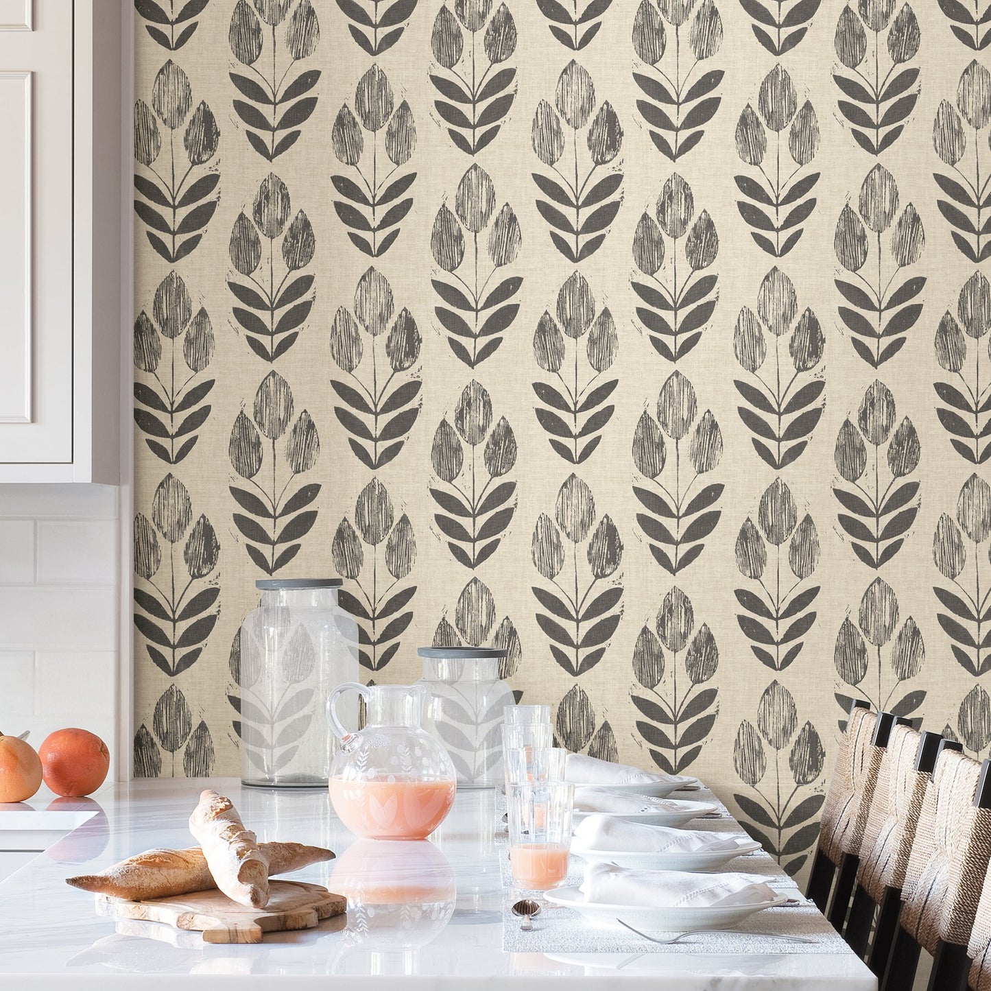NuWallpaper Folk Tulip Peel and Stick Wallpaper, Neutral, Textured Removable Wallpaper, 20.5 in x 18 ft