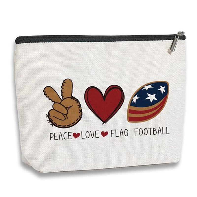 kdxpbpz Football Travel Pouch Flag Football Bag Football Gifts Football Mom Gifts C Team Coach Gifts Sport Fans Gifts for Football Lovers Players Birthday Gifts - Peace Love Flag Football