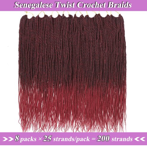 ZRQ Senegalese Twist Crochet Hair For Black Women 18 Inch Long Ombre Red PreTwisted Twist Crochet Hair 25 Strands Pre Looped Crochet Braids 8 Packs Crochet Twist Hair
