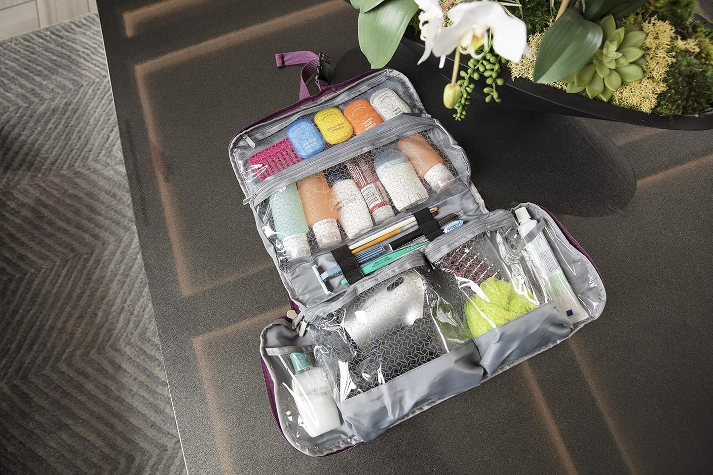 Travelon Flat-Out Toiletry Kit - Compact Travel Organizer for Toiletries and Cosmetics