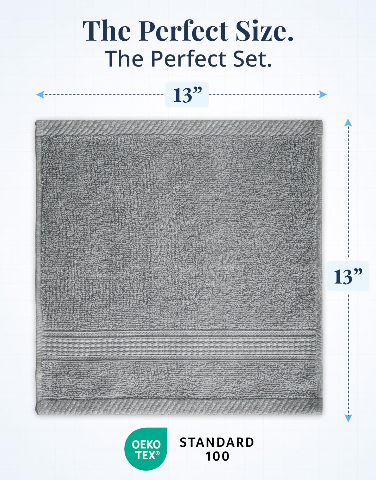 LANE LINEN Washcloths Set - 6 Soft Cotton Washcloths for Bathroom - 13x13 inches - Well Stitched Edges, Softer, Highly Durable, True to Color & Fade Resistant - Ideal Wash Cloths for Body - Grey