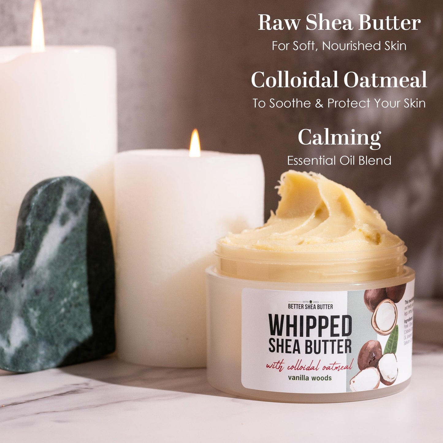 Whipped Shea Butter with Colloidal Oatmeal | Vanilla Woods Essential Oil Blend | Deep Hydration Body Butter for Dry Skin | Water-Free Raw Shea Moisturizer for Men & Women