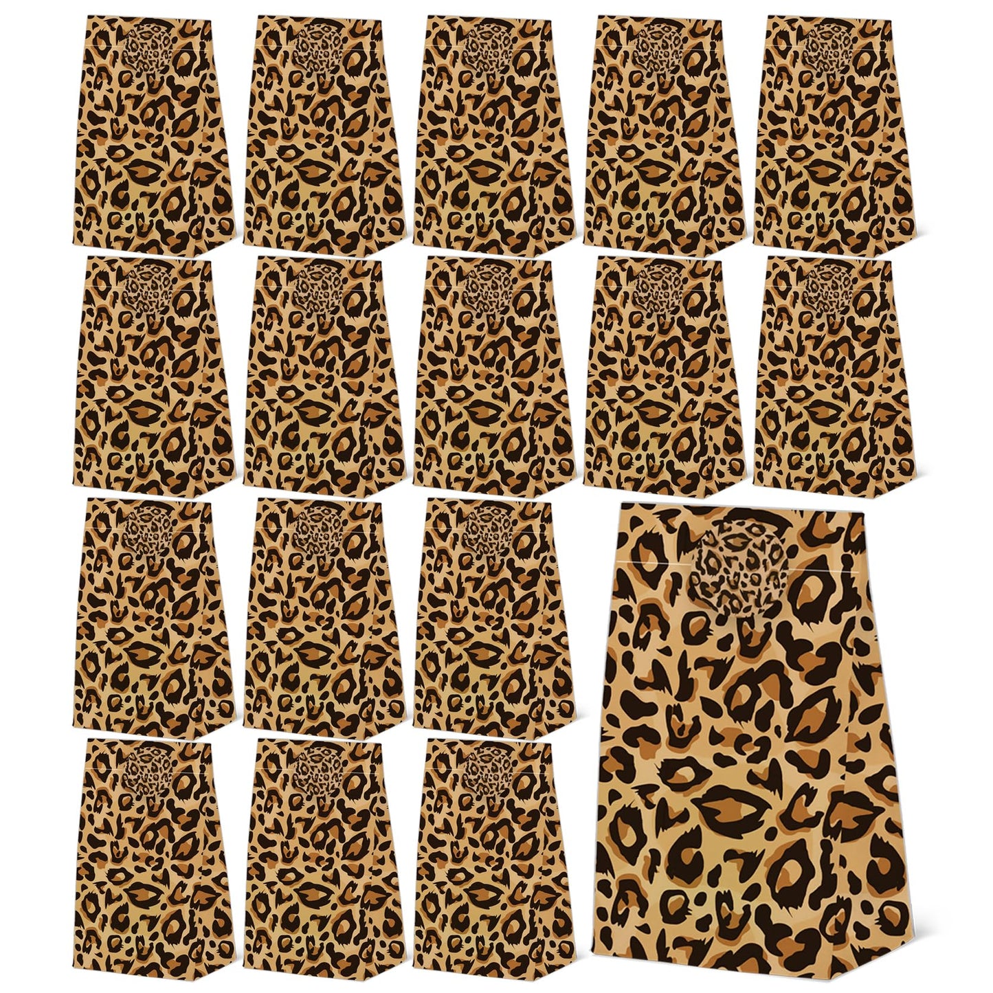 24PCS Cheetah Print Goodie Bags Leopard Print Gift with Stickers -Wild Life Animal Themed Birthday Party Favor, Leopard Print Paper Treat Bags for Party Decoration Supplies (24-Leopard-bags)