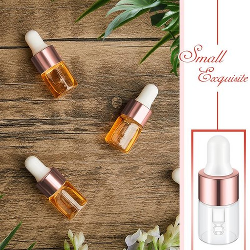Didaey 100 Pcs Mini Glass Dropper Bottle Bulk, 2 ml Rose Gold Clear Essential Oil Dropper Bottles Small Tincture Empty Bottles Sample Containers Perfume Liquid Vials with Cap for Traveling